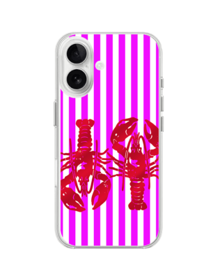 Etui do iPhone 16 przeźroczyste, silikonowe Flexi, kraby z różowymi paskami