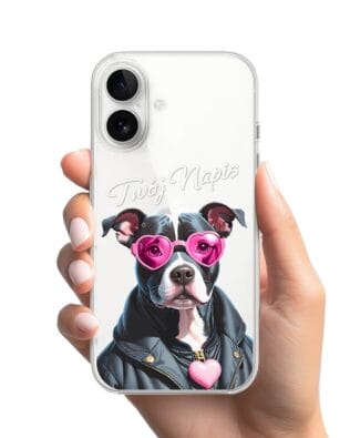 Etui do iPhone 16 przeźroczyste, silikonowe Flexi, Puppy Love, pies rasy Amstaff
