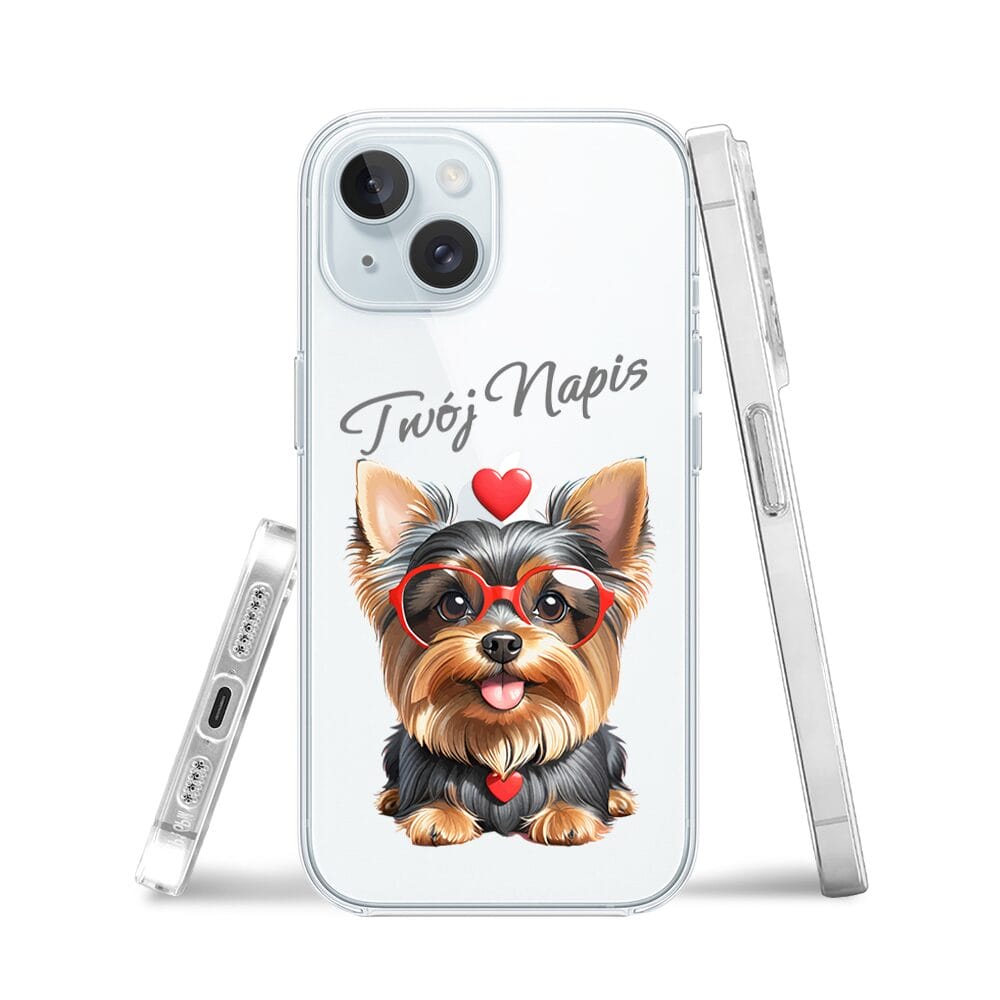 Etui do iPhone 15 przeźroczyste, silikonowe Flexi, Puppy Love, pies rasy York - obrazek 3