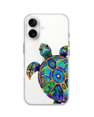 Etui do iPhone 16 przeźroczyste, silikonowe Flexi, Dzika Mandala, Żółw