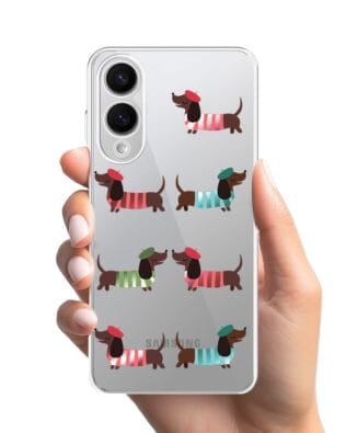 Etui do Samsung Galaxy S25 Edge przeźroczyste, silikonowe Flexi, jamnik w Paryżu