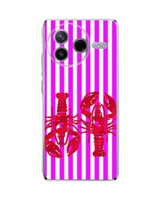 Etui do Xiaomi POCO F7 Pro przeźroczyste, silikonowe Flexi, kraby z różowymi paskami