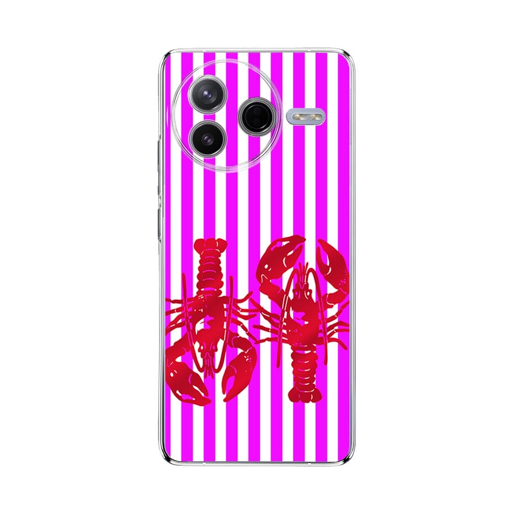 Etui do Xiaomi POCO F7 Pro przeźroczyste, silikonowe Flexi, kraby z różowymi paskami