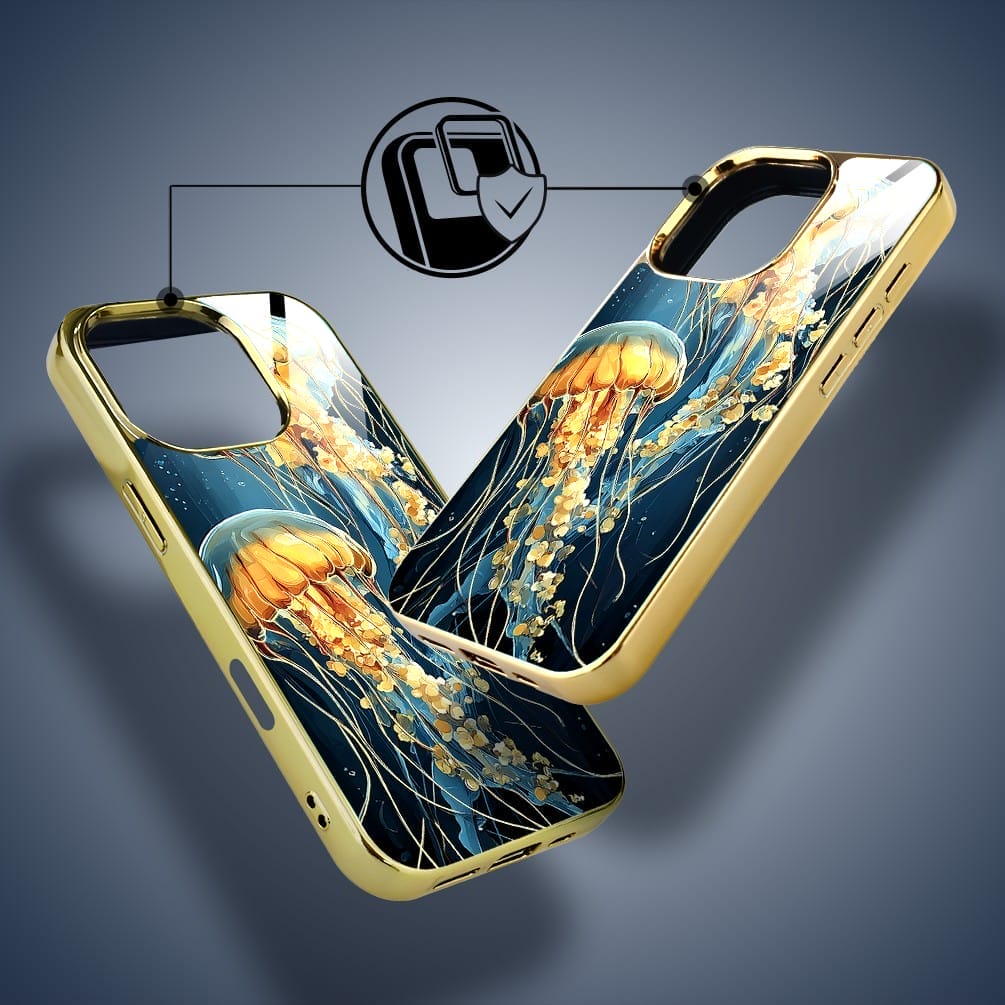 Etui do iPhone 16 Pro Max IBIZU Elite Glass z MagSafe Morze, Meduzy w głębinach, złote - obrazek 3