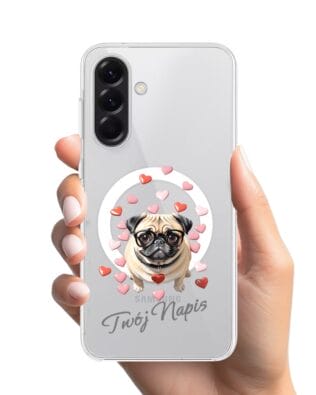 Etui do Samsung Galaxy A56 5G z MagSafe przeźroczyste, silikonowe Flexi, Puppy Love, pies rasy Mops