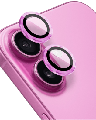 Metalowa osłona obiektywu aparatu ze szkła hartowanego 9H do iPhone 16 Plus, 1 zestaw, różowa