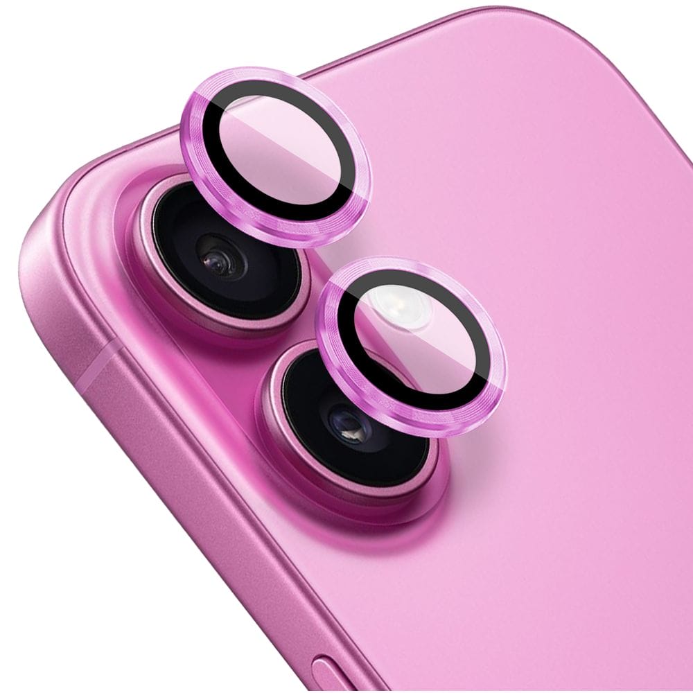 Metalowa osłona obiektywu aparatu ze szkła hartowanego 9H do iPhone 16 Plus, 1 zestaw, różowa