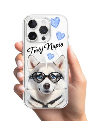 Etui do iPhone 14 Pro z MagSafe przeźroczyste, silikonowe Flexi, Puppy Love, pies rasy Husky