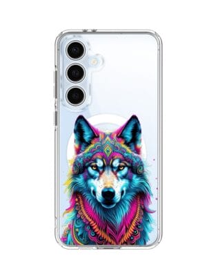 Etui do Samsung Galaxy S24 FE z MagSafe przeźroczyste, silikonowe Flexi, Dzika Mandala, Wilk