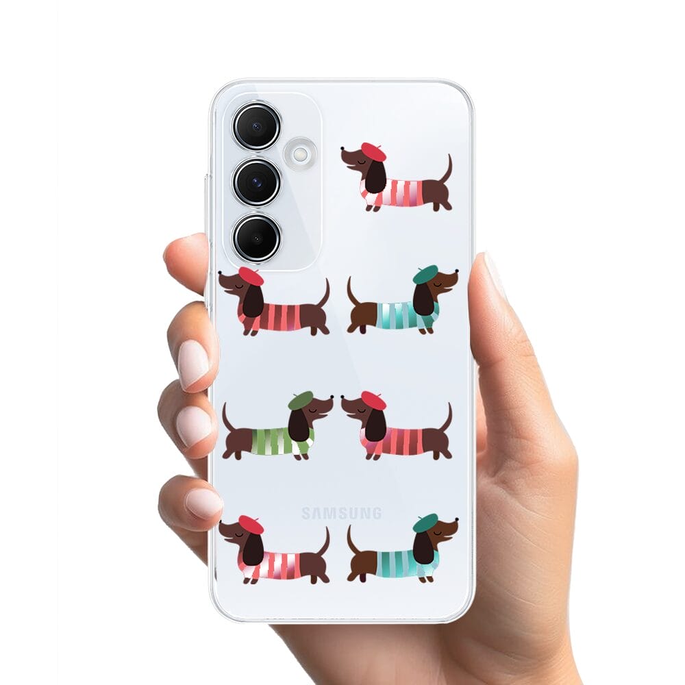 Etui do Samsung Galaxy A55 5G przeźroczyste, silikonowe Flexi, jamnik w Paryżu - obrazek 2