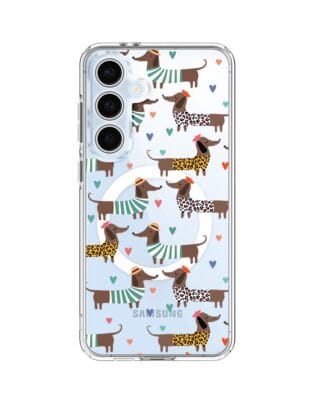 Etui do Samsung Galaxy S24 FE z MagSafe przeźroczyste, silikonowe Flexi, zakochane jamniki