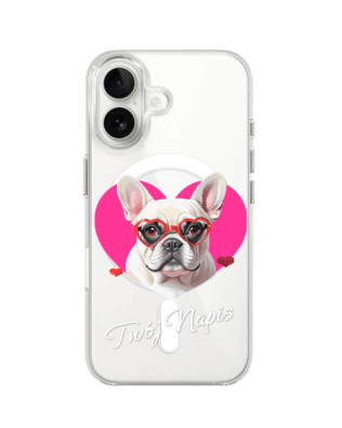 Etui do iPhone 16 z MagSafe przeźroczyste, silikonowe Flexi, Puppy Love, pies rasy Buldog Francuski