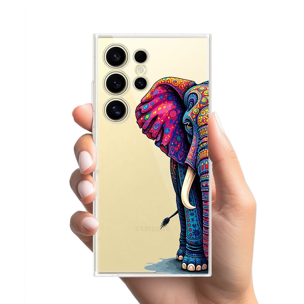 Etui do Samsung Galaxy S24 Ultra przeźroczyste, silikonowe Flexi, Dzika Mandala, Słoń - obrazek 2