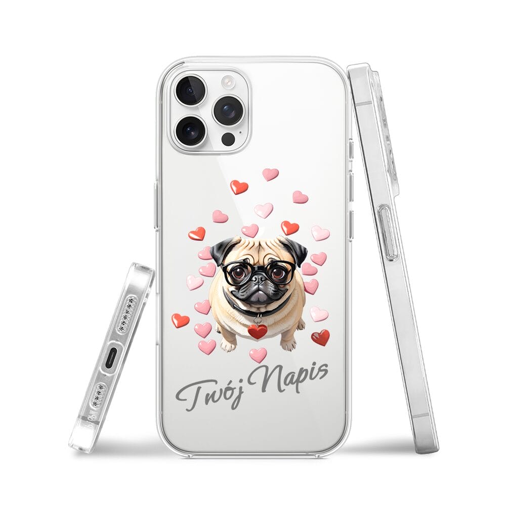 Etui do iPhone 12 Pro Max przeźroczyste, silikonowe Flexi, Puppy Love, pies rasy Mops - obrazek 3