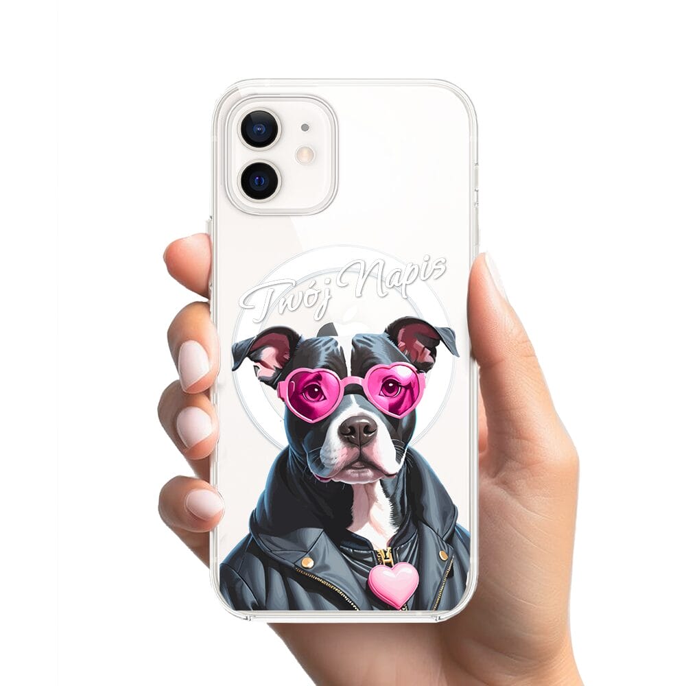 Etui do iPhone 12 z MagSafe przeźroczyste, silikonowe Flexi, Puppy Love, pies rasy Amstaff - obrazek 2