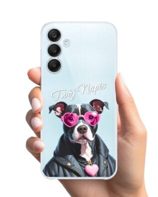Etui do Samsung Galaxy M35 5G przeźroczyste, silikonowe Flexi, Puppy Love, pies rasy Amstaff