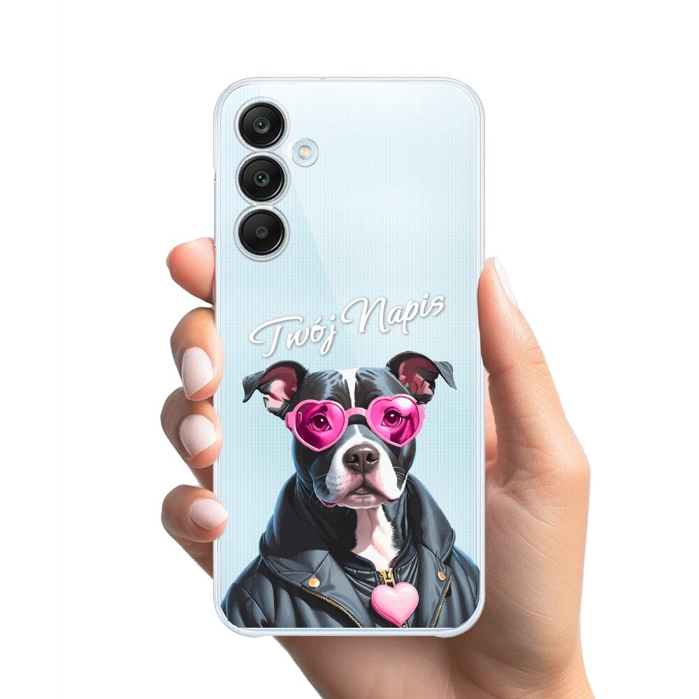 Etui do Samsung Galaxy M35 5G przeźroczyste, silikonowe Flexi, Puppy Love, pies rasy Amstaff - obrazek 2