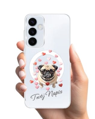 Etui do Samsung Galaxy A55 5G z MagSafe przeźroczyste, silikonowe Flexi, Puppy Love, pies rasy Mops