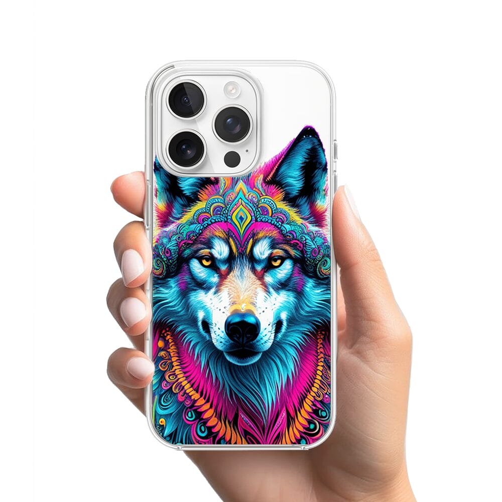 Etui do iPhone 16 Pro Max przeźroczyste, silikonowe Flexi, Dzika Mandala, Wilk - obrazek 2