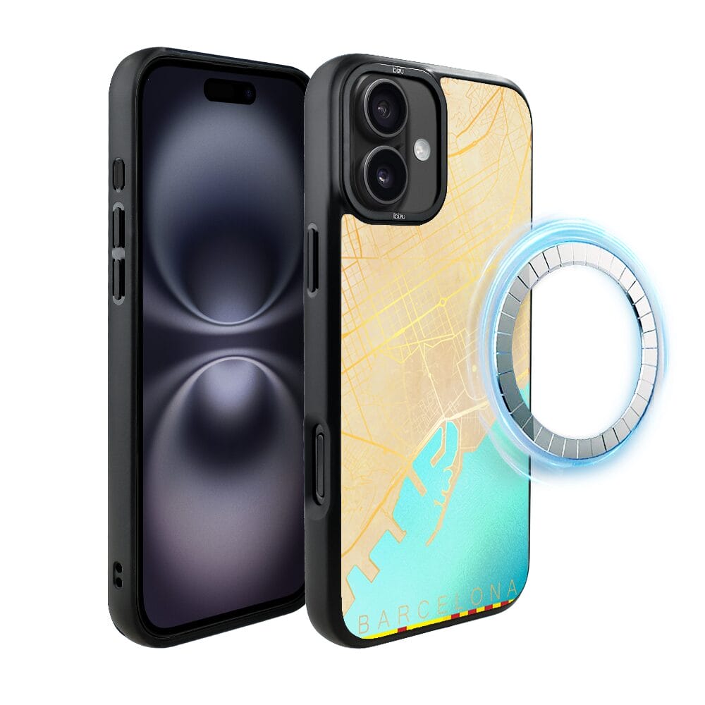 Etui do iPhone 16 IBIZU DropGuard Matt z MagSafe, Mapy Świata, Barcelona