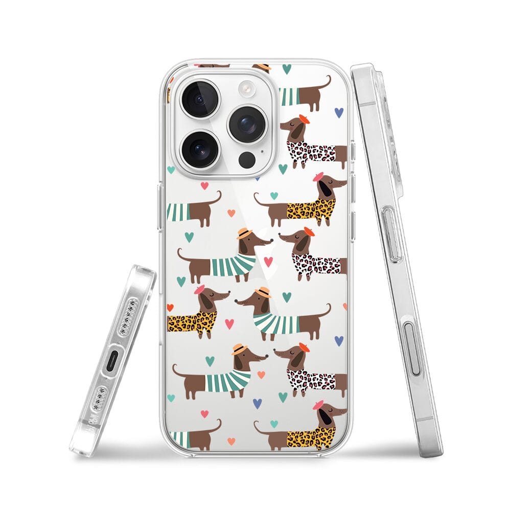 Etui do iPhone 16 Pro przeźroczyste, silikonowe Flexi, zakochane jamniki - obrazek 3