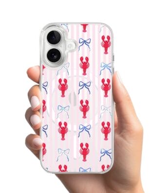 Etui do iPhone 16 Plus z MagSafe przeźroczyste, silikonowe Flexi, krab i kokardki