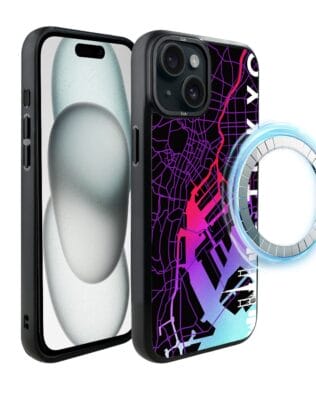 Etui do iPhone 15 IBIZU DropGuard Matt z MagSafe, Mapy Świata, Tokyo