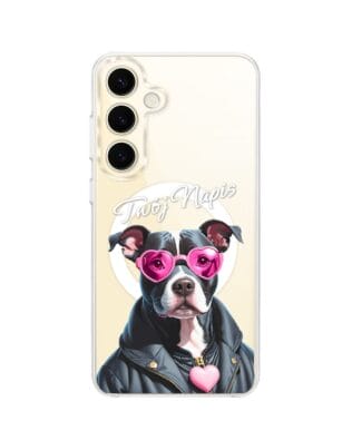 Etui do Samsung Galaxy S24 z MagSafe przeźroczyste, silikonowe Flexi, Puppy Love, pies rasy Amstaff