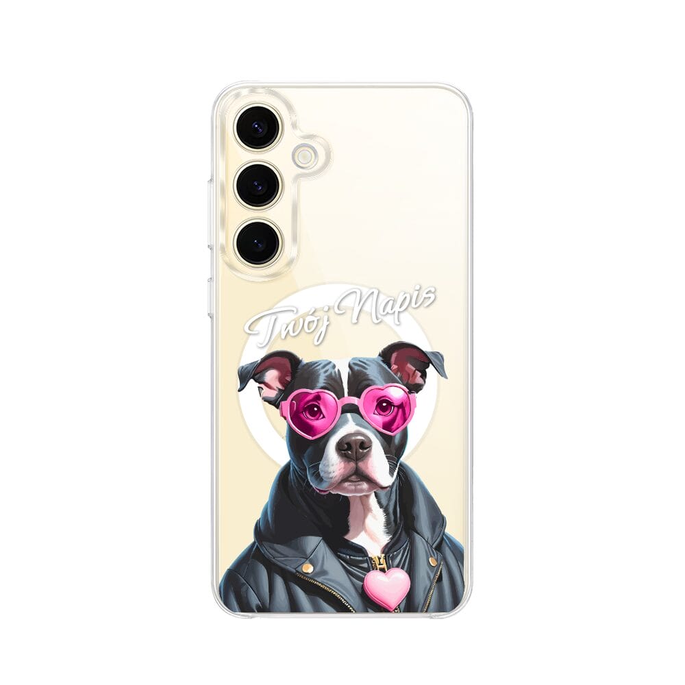 Etui do Samsung Galaxy S24 z MagSafe przeźroczyste, silikonowe Flexi, Puppy Love, pies rasy Amstaff