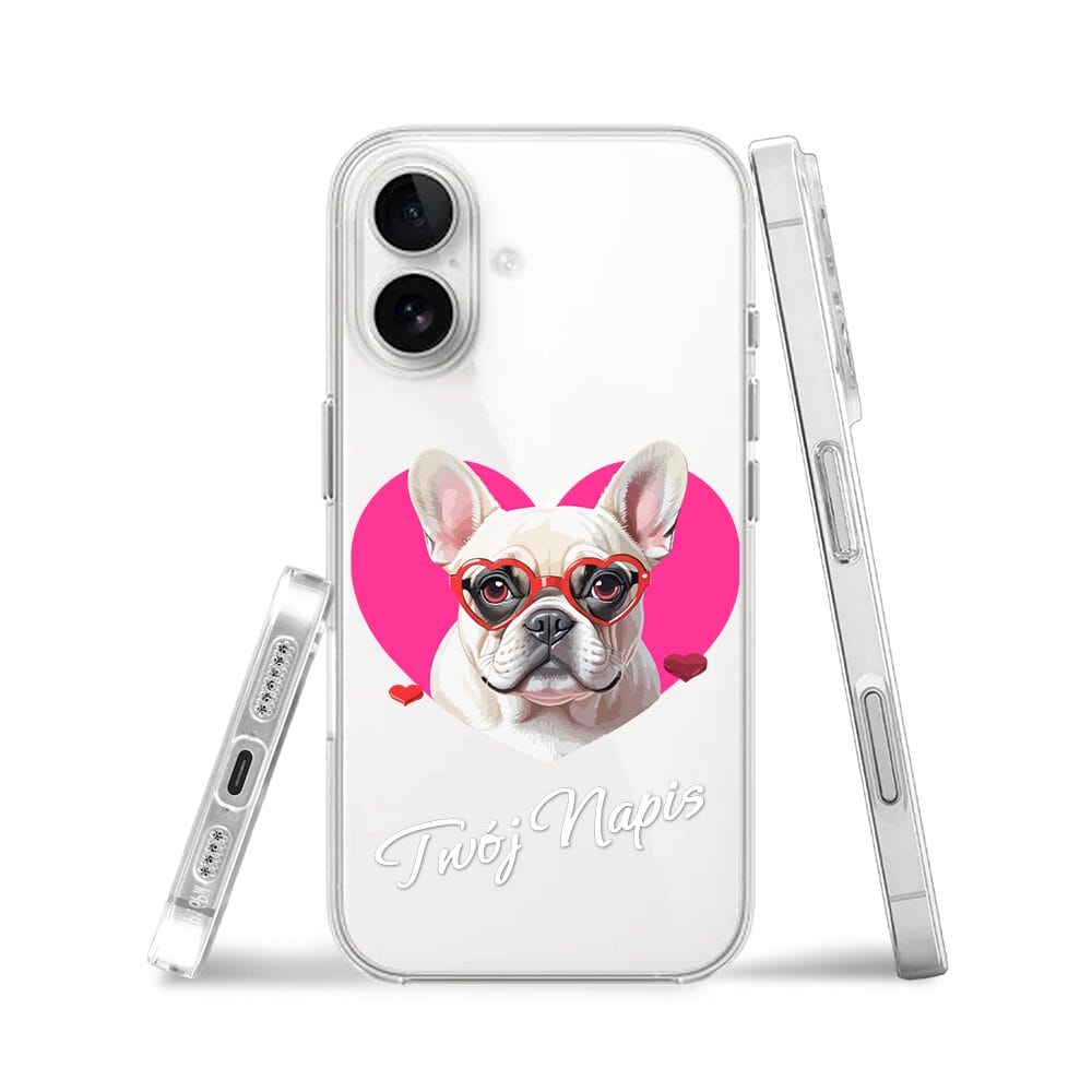 Etui do iPhone 16 przeźroczyste, silikonowe Flexi, Puppy Love, pies rasy Buldog Francuski - obrazek 3