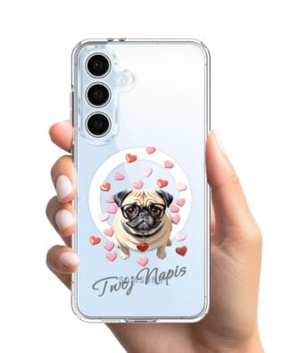 Etui do Samsung Galaxy S24 FE z MagSafe przeźroczyste, silikonowe Flexi, Puppy Love, pies rasy Mops