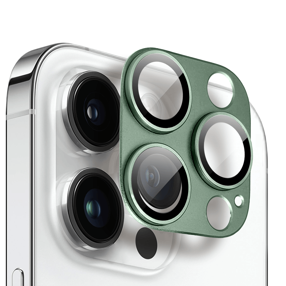 Metalowa osłona na cały aparat z wbudowanymi szkłami do iPhone 14 Pro, zielona - obrazek 2