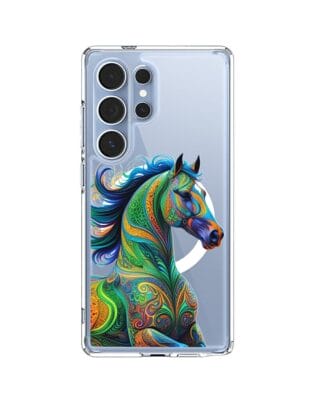 Etui do Samsung Galaxy S25 Ultra z MagSafe przeźroczyste, silikonowe Flexi, Dzika Mandala, Koń