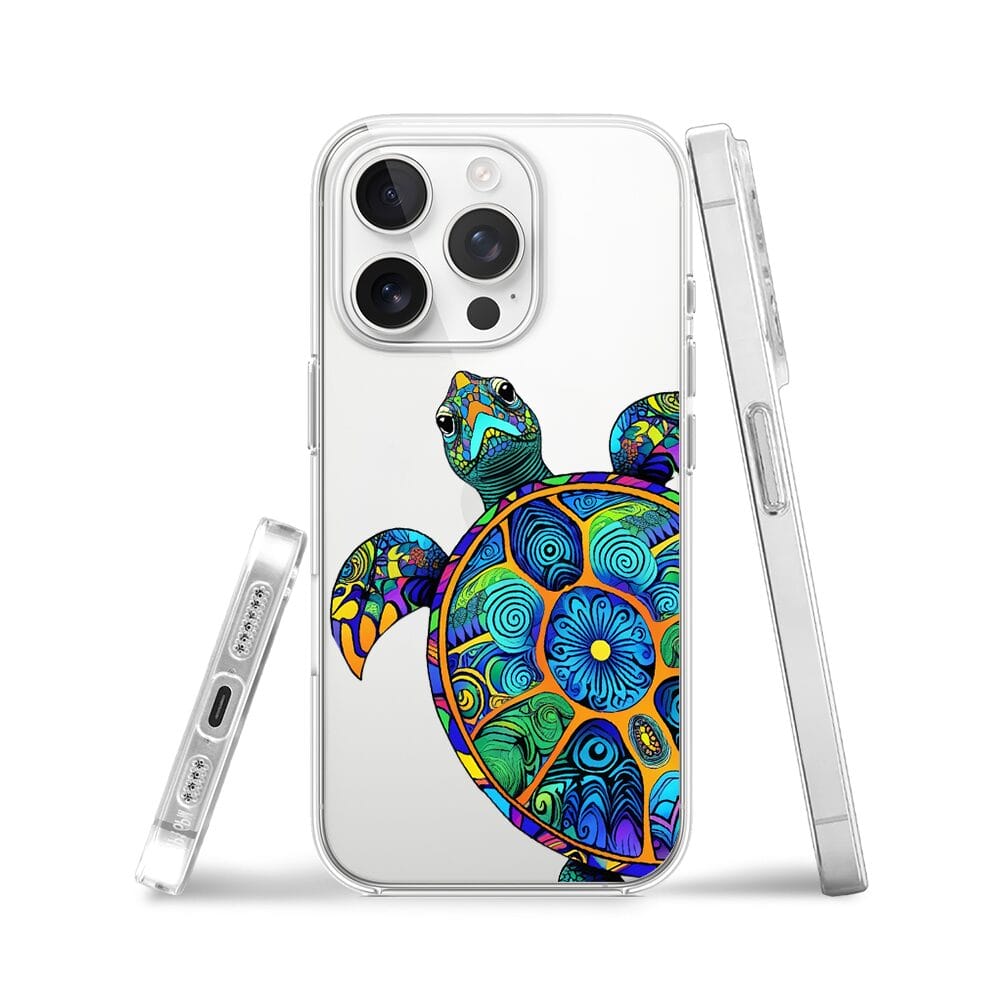 Etui do iPhone 13 Pro Max przeźroczyste, silikonowe Flexi, Dzika Mandala, Żółw - obrazek 3