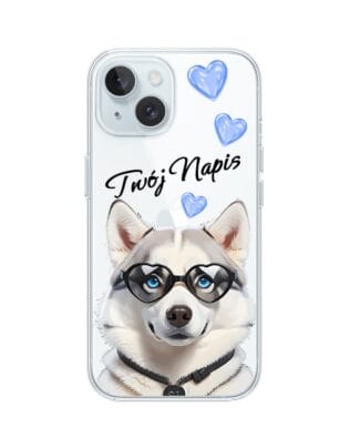 Etui do iPhone 15 Plus przeźroczyste, silikonowe Flexi, Puppy Love, pies rasy Husky