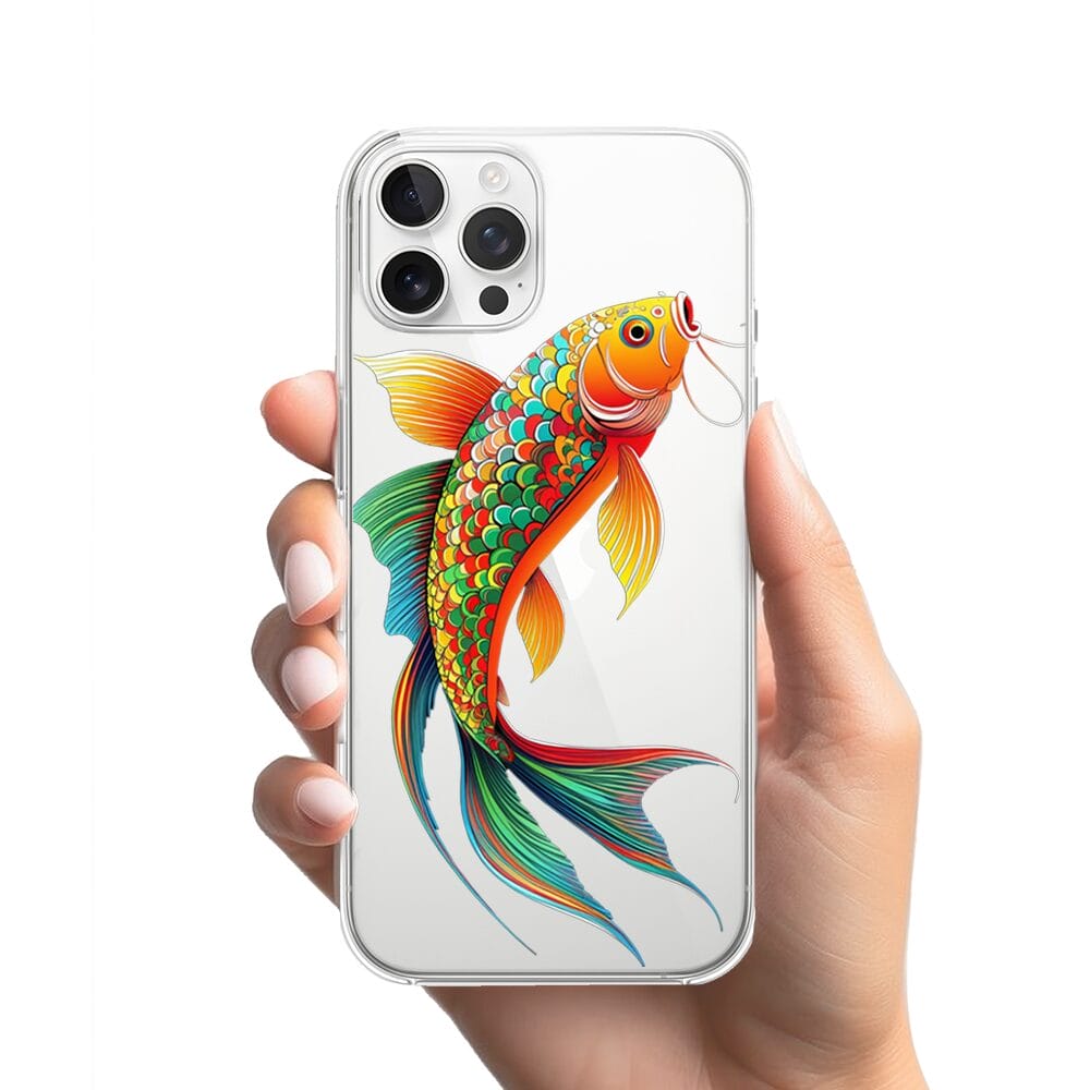 Etui do iPhone 12 Pro Max przeźroczyste, silikonowe Flexi, Dzika Mandala, Złota ryba - obrazek 2