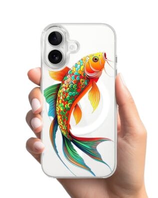 Etui do iPhone 16 z MagSafe przeźroczyste, silikonowe Flexi, Dzika Mandala, Złota ryba