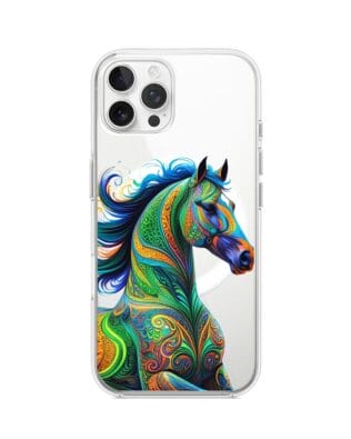 Etui do iPhone 12 Pro Max z MagSafe przeźroczyste, silikonowe Flexi, Dzika Mandala, Koń