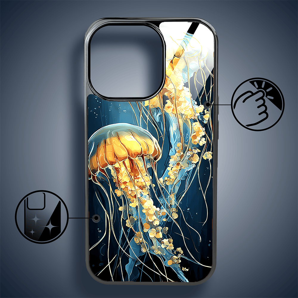 Etui do iPhone 16 Pro Max IBIZU Elite Glass z MagSafe Morze, Meduzy w głębinach, czarne - obrazek 2