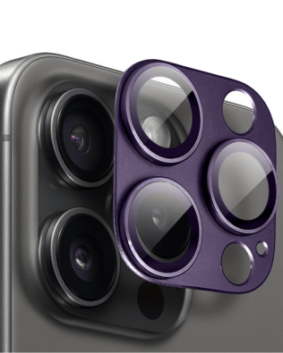 Metalowa osłona na cały aparat z wbudowanymi szkłami do iPhone 15 Pro, purpurowa
