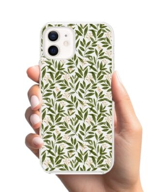 Etui do iPhone 12 Mini przeźroczyste, silikonowe Flexi, zielone gałązki