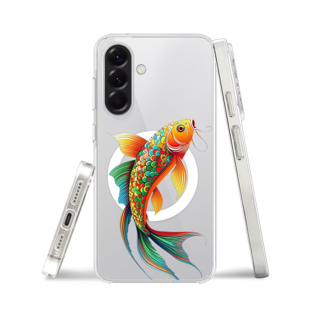 Etui do Samsung Galaxy A56 5G z MagSafe przeźroczyste, silikonowe Flexi, Dzika Mandala, Złota ryba - obrazek 3