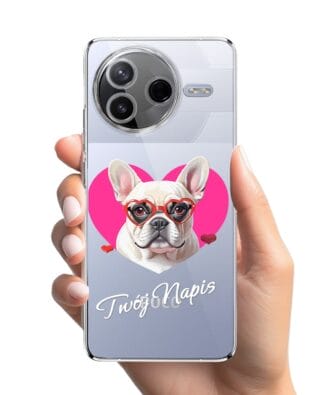 Etui do Xiaomi POCO F7 Pro przeźroczyste, silikonowe Flexi, Puppy Love, pies rasy Buldog Francuski