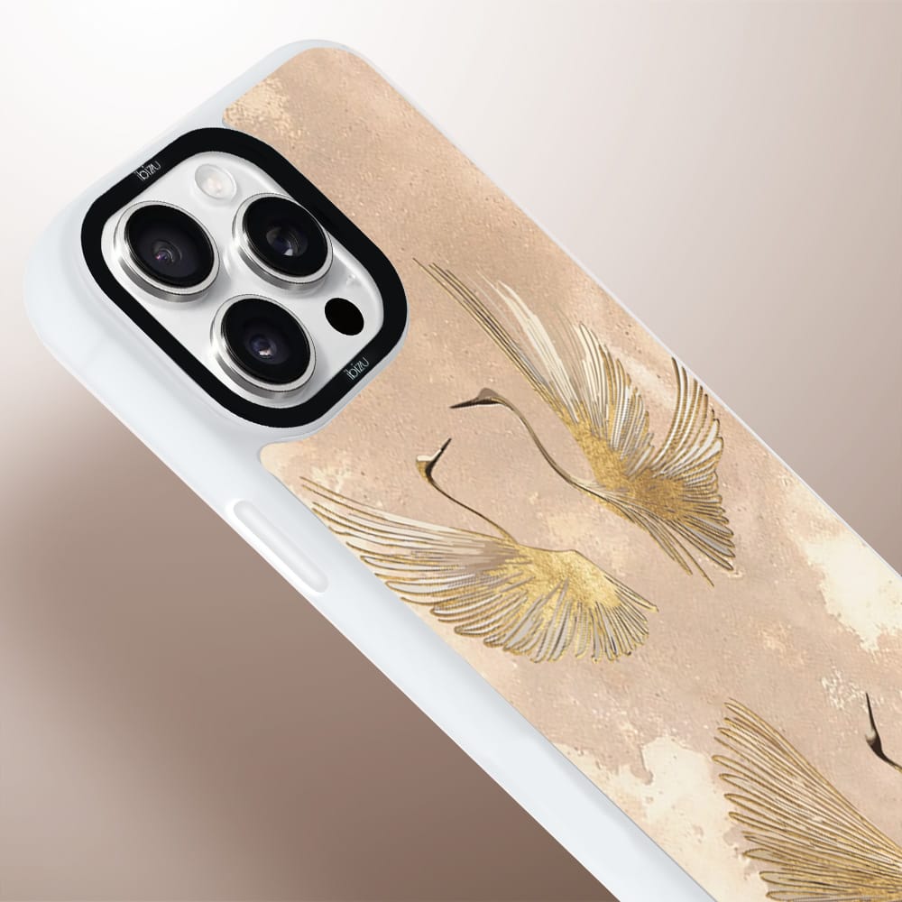 Etui do iPhone 15 Pro Max IBIZU DropGuard Matt z MagSafe, Boho, Złote żurawie - obrazek 4