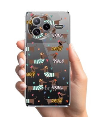 Etui do Xiaomi POCO F7 Ultra przeźroczyste, silikonowe Flexi, zakochane jamniki