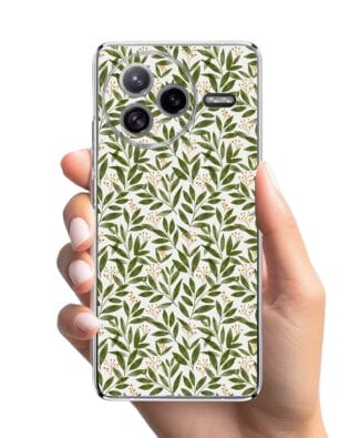 Etui do Xiaomi POCO F7 Ultra przeźroczyste, silikonowe Flexi, zielone gałązki