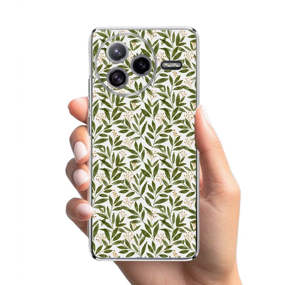 Etui do Xiaomi POCO F7 Ultra przeźroczyste, silikonowe Flexi, zielone gałązki - obrazek 2