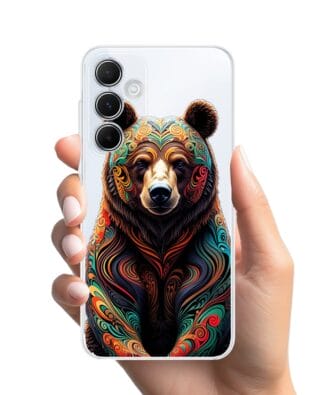 Etui do Samsung Galaxy A55 5G przeźroczyste, silikonowe Flexi, Dzika Mandala, Niedźwiedź
