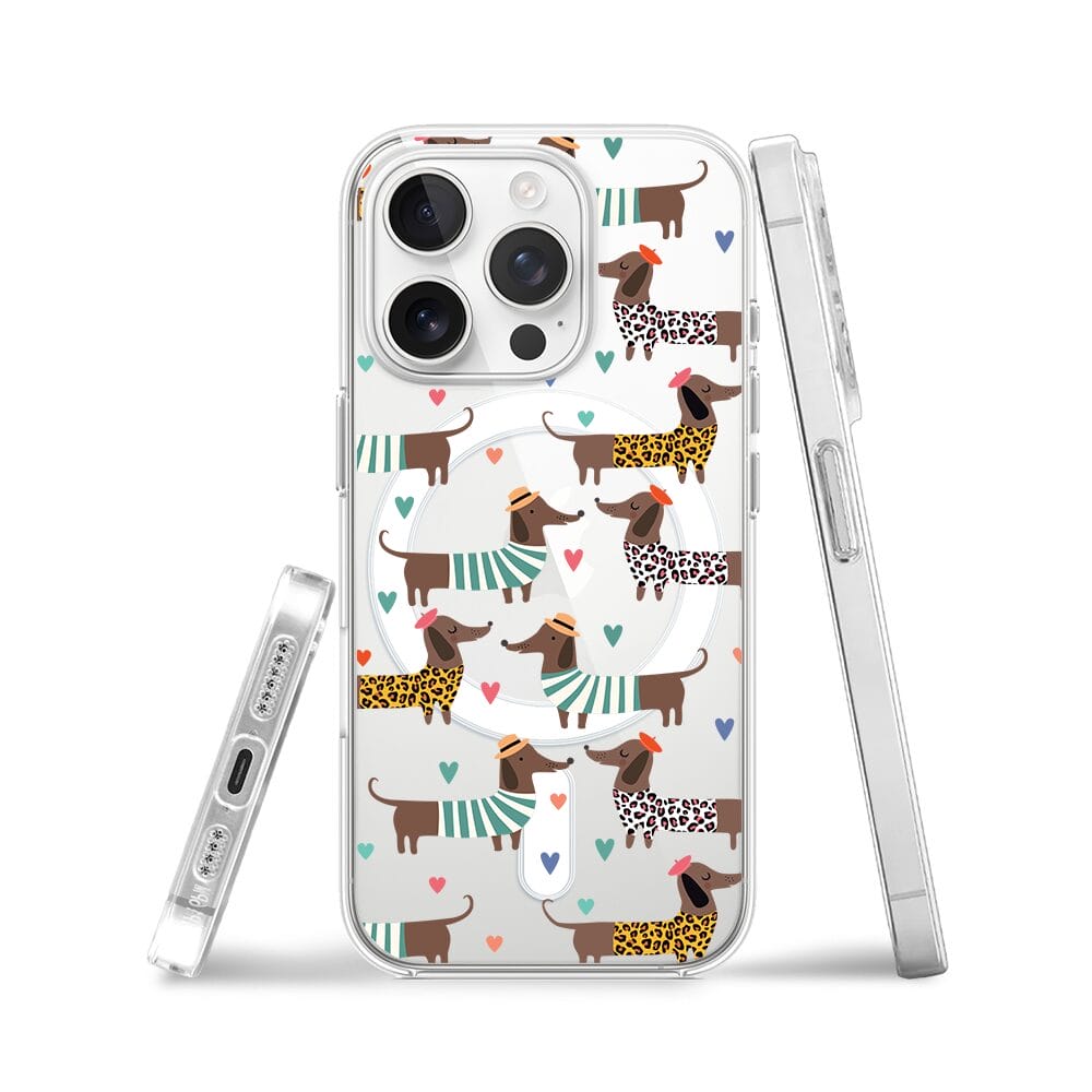 Etui do iPhone 14 Pro z MagSafe przeźroczyste, silikonowe Flexi, zakochane jamniki - obrazek 3