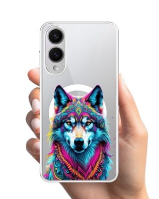 Etui do Samsung Galaxy S25 Edge z MagSafe przeźroczyste, silikonowe Flexi, Dzika Mandala, Wilk